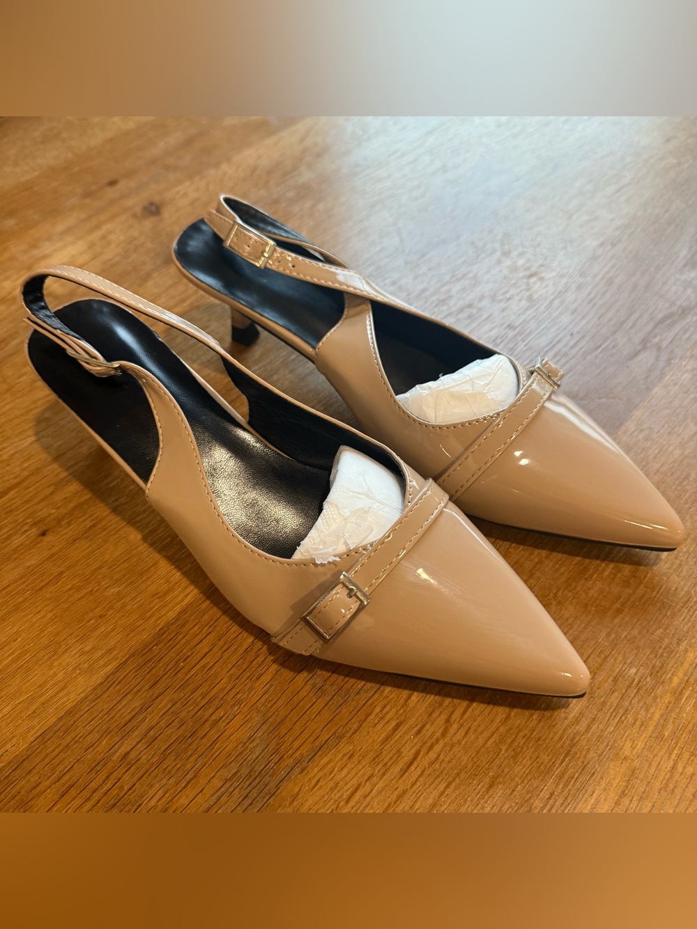 Women's Pointed Toe Slingback Heels in Nude Size 41